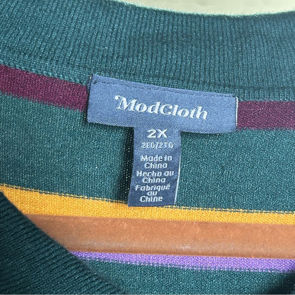 Modcloth Green Retro Stripe Sweater Dress 2X NWOT - Picture 5 of 5